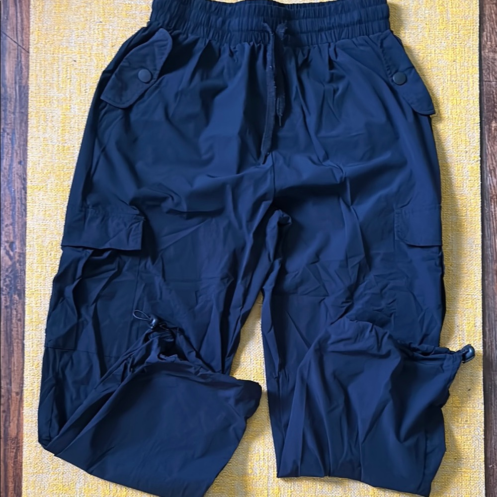 Black Track Pants with Relaxed Fit and Elastic Waistband